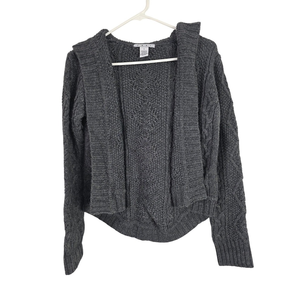 Cabi Alpaca Blend Chunky Knit Hooded Cardigan Sweater S Womens Grey Long Sleeve